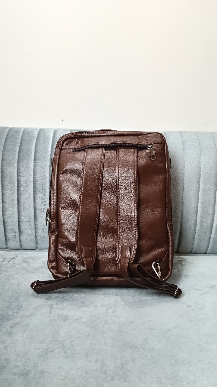 Cow Leather Dual Lock Bag- Brown
